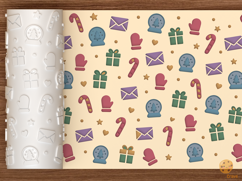 Christmas Holiday Icons Textured Roller STL File - 01 main photo deboss colored