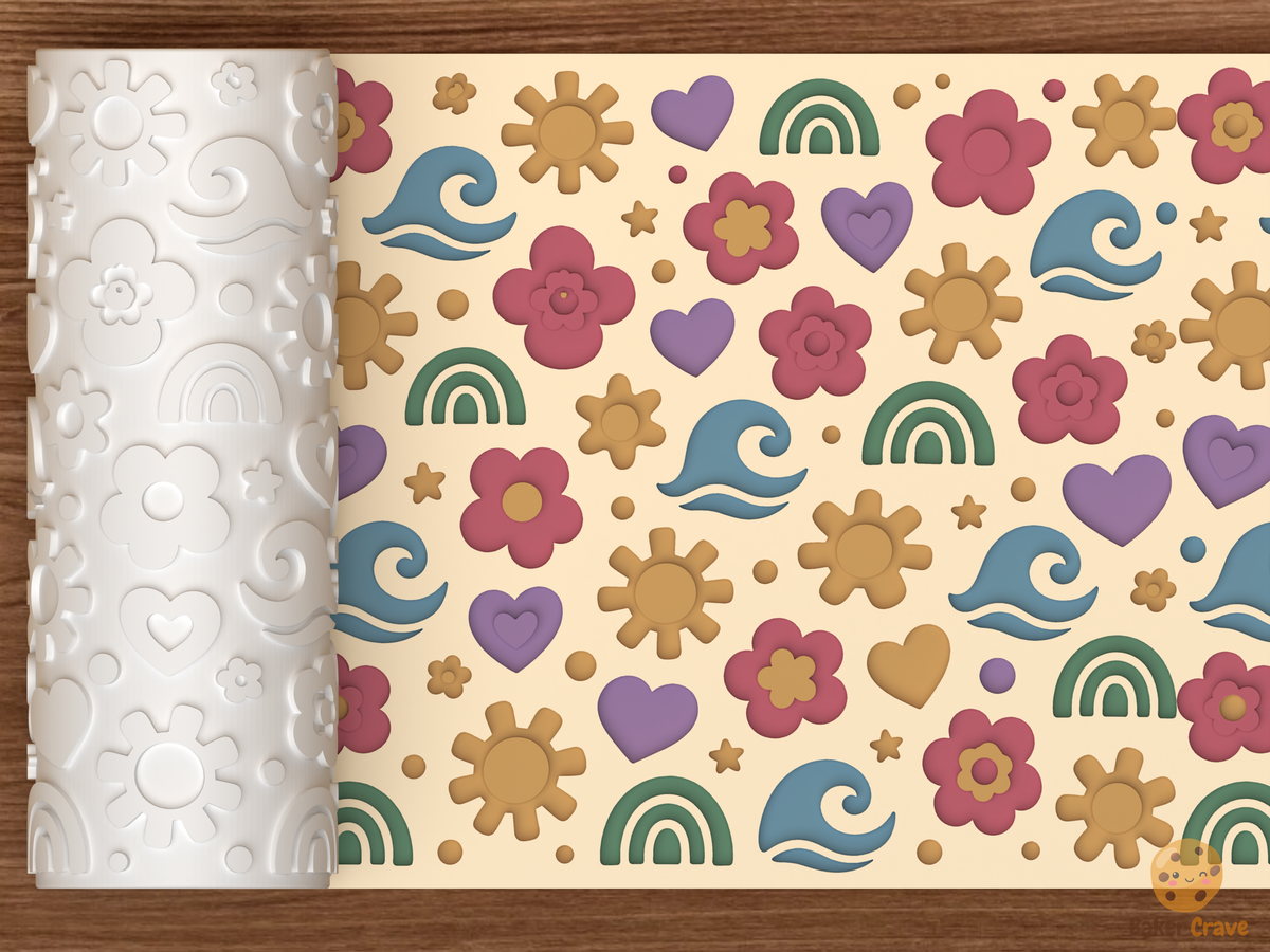 Boho Sunshine Rainbow Textured Roller STL File - 01 main photo deboss colored