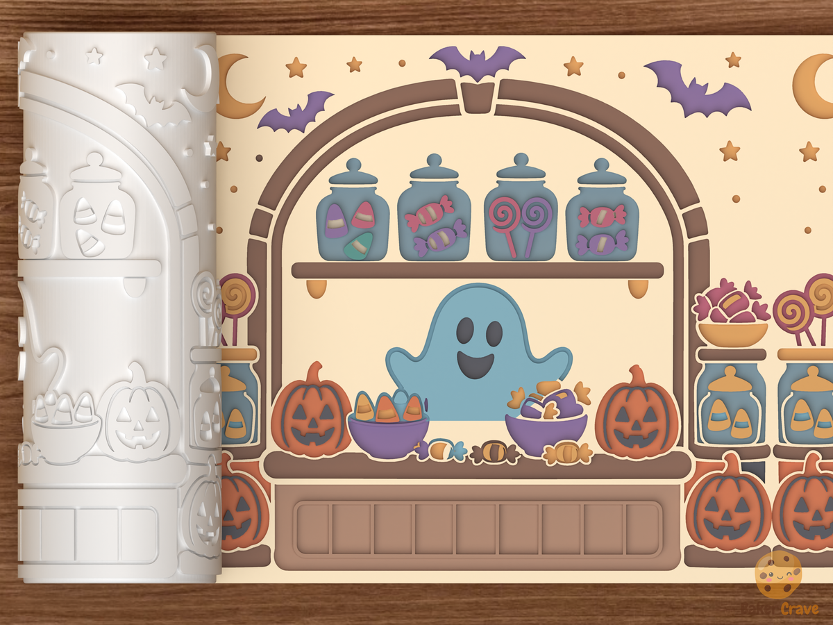 Haunted Candy Shop Window Halloween Textured Roller STL File - 01 main photo deboss colored