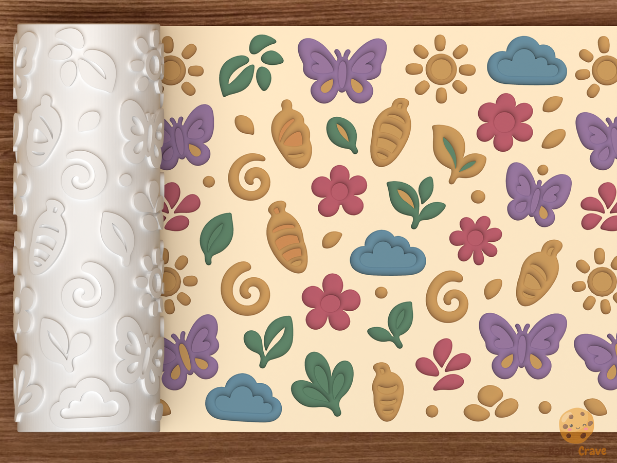 Butterfly Meadow Textured Roller STL File - 01 main photo deboss colored