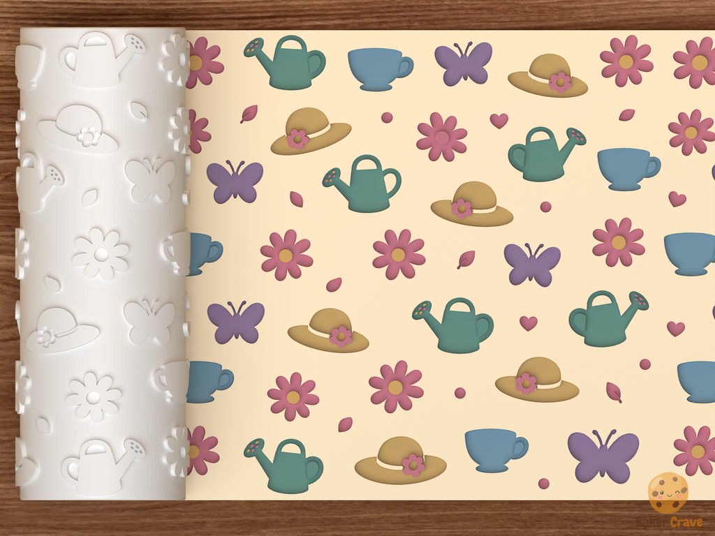 Spring Garden Tea Party Textured Roller STL File - 01 main photo deboss colored