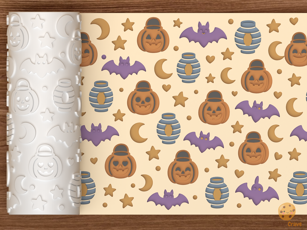 Pumpkin Lantern Parade Textured Roller STL File - 01 main photo deboss colored