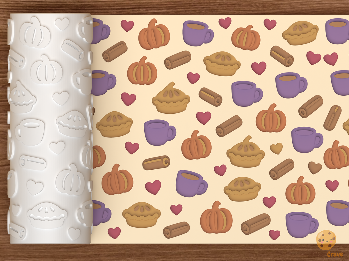 Cozy Fall Baking Textured Roller STL File - 01 main photo deboss colored