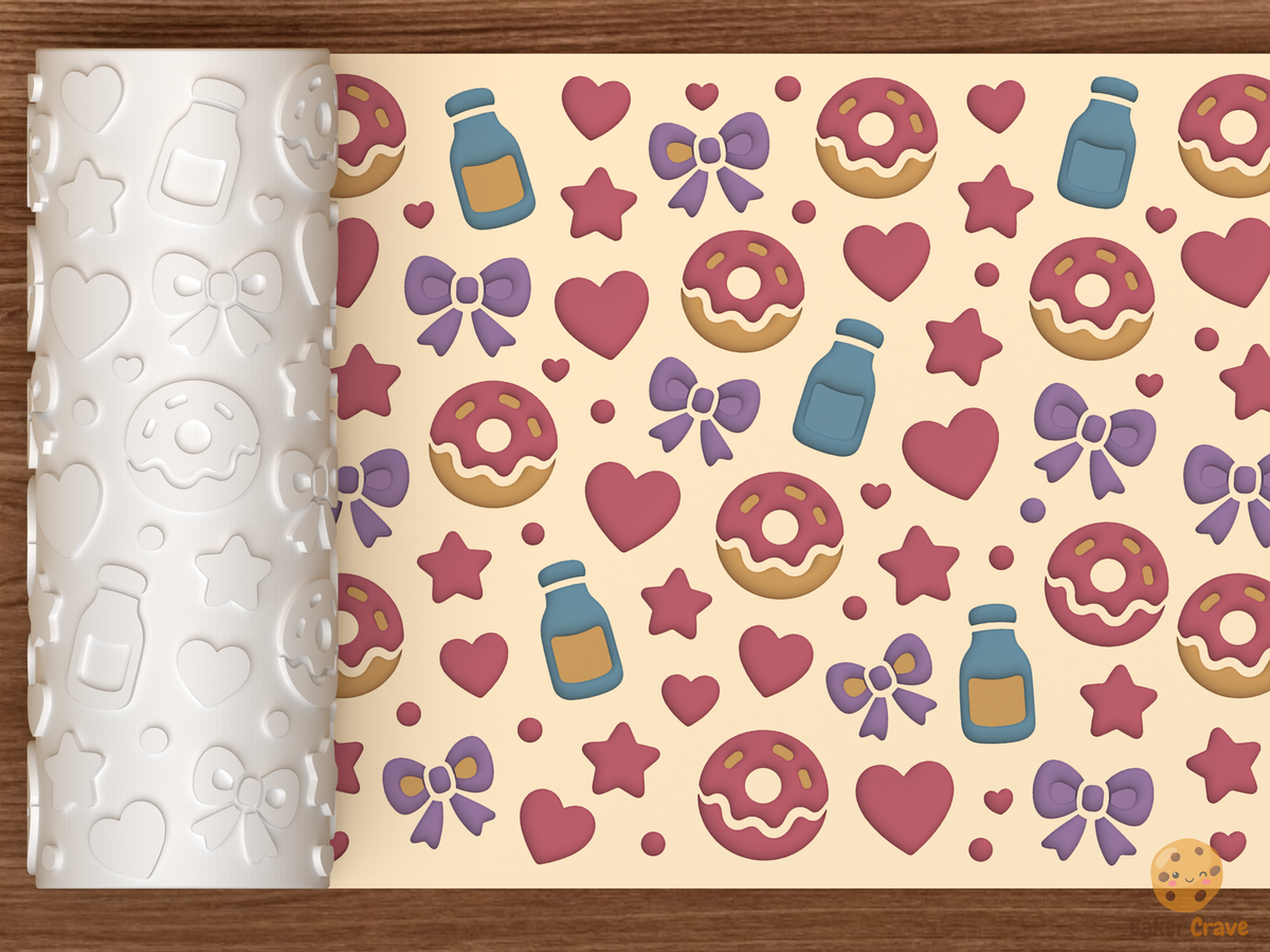 Sweet Treats Textured Roller STL File - 01 main photo deboss colored