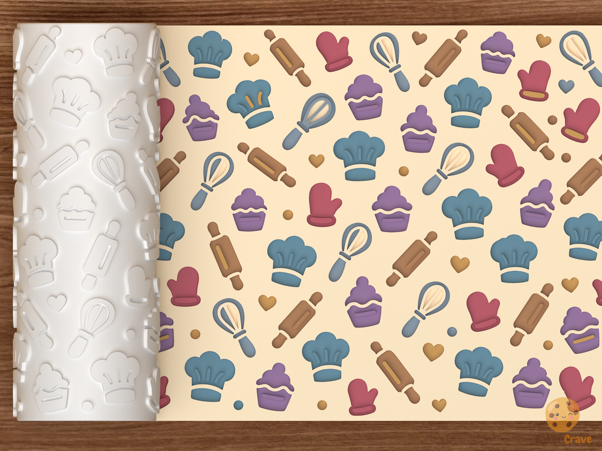 Baking Kitchen Chef Textured Roller STL File - 01 main photo deboss colored