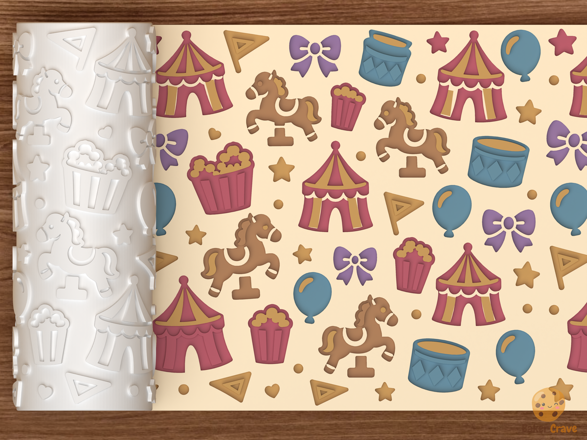 Vintage Circus Party Textured Roller STL File - 01 main photo deboss colored
