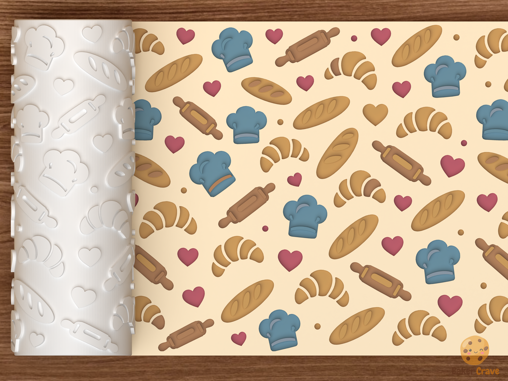 Bakery Pastry Textured Roller STL File - 01 main photo deboss colored