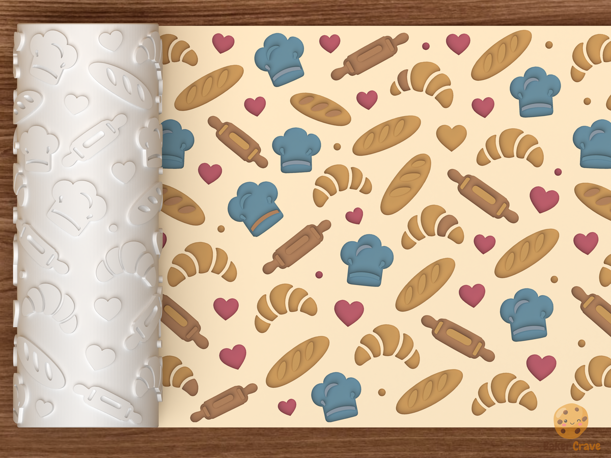 Bakery Pastry Textured Roller STL File - 01 main photo deboss colored