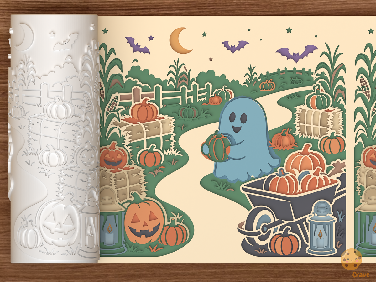 Pumpkin Patch Harvest Lane Textured Roller STL File - 01 main photo deboss colored