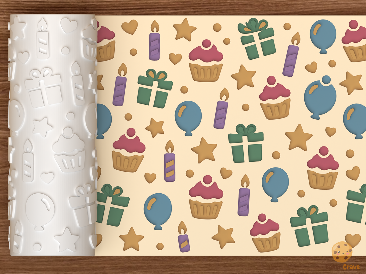 Birthday Party Celebration Cupcakes Textured Roller - 01 main photo deboss colored