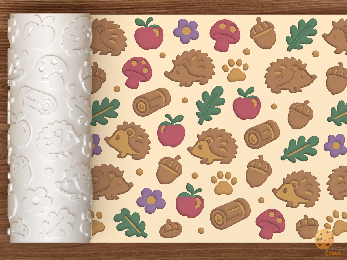 Hedgehog Woodland Textured Roller STL File - 01 main photo deboss colored