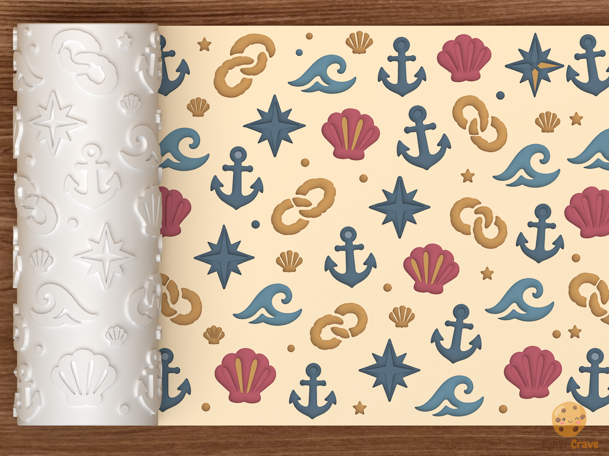 Nautical Ocean Textured Roller STL File - 01 main photo deboss colored
