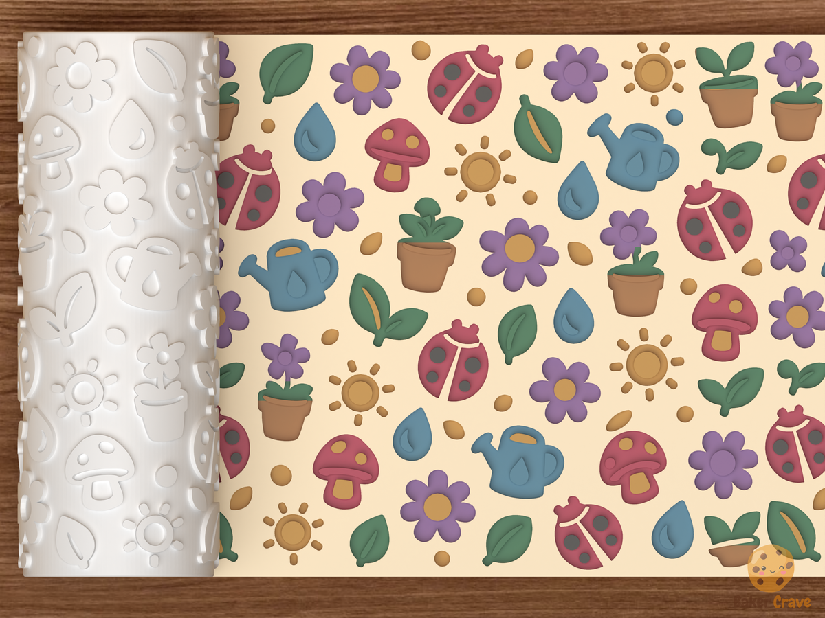 Ladybug Garden Textured Roller STL File - 01 main photo deboss colored