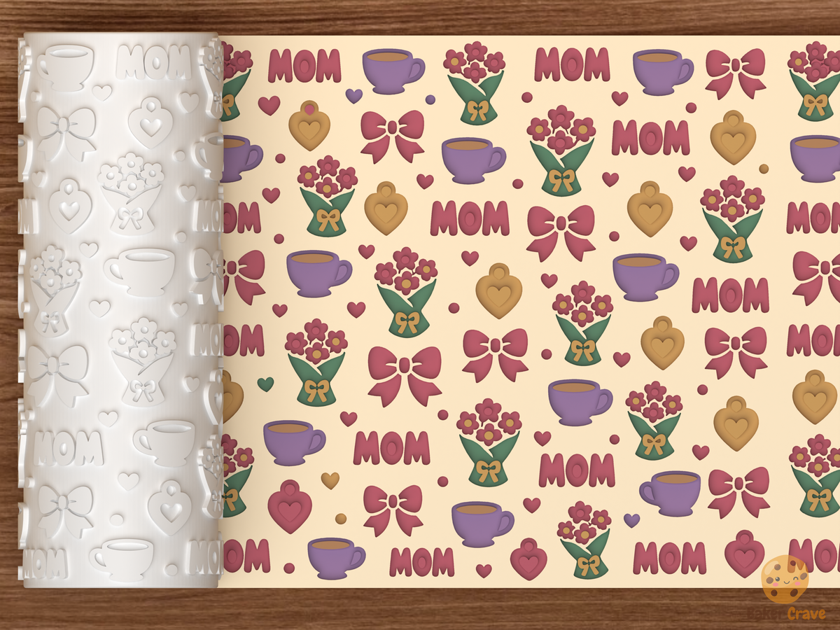 Mother's Day Tea Floral Textured Roller STL File - 01 main photo deboss colored