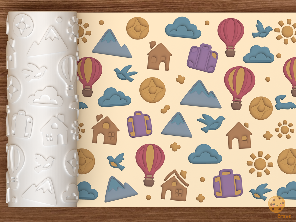 Hot Air Balloon Journey Textured Roller STL File - 01 main photo deboss colored