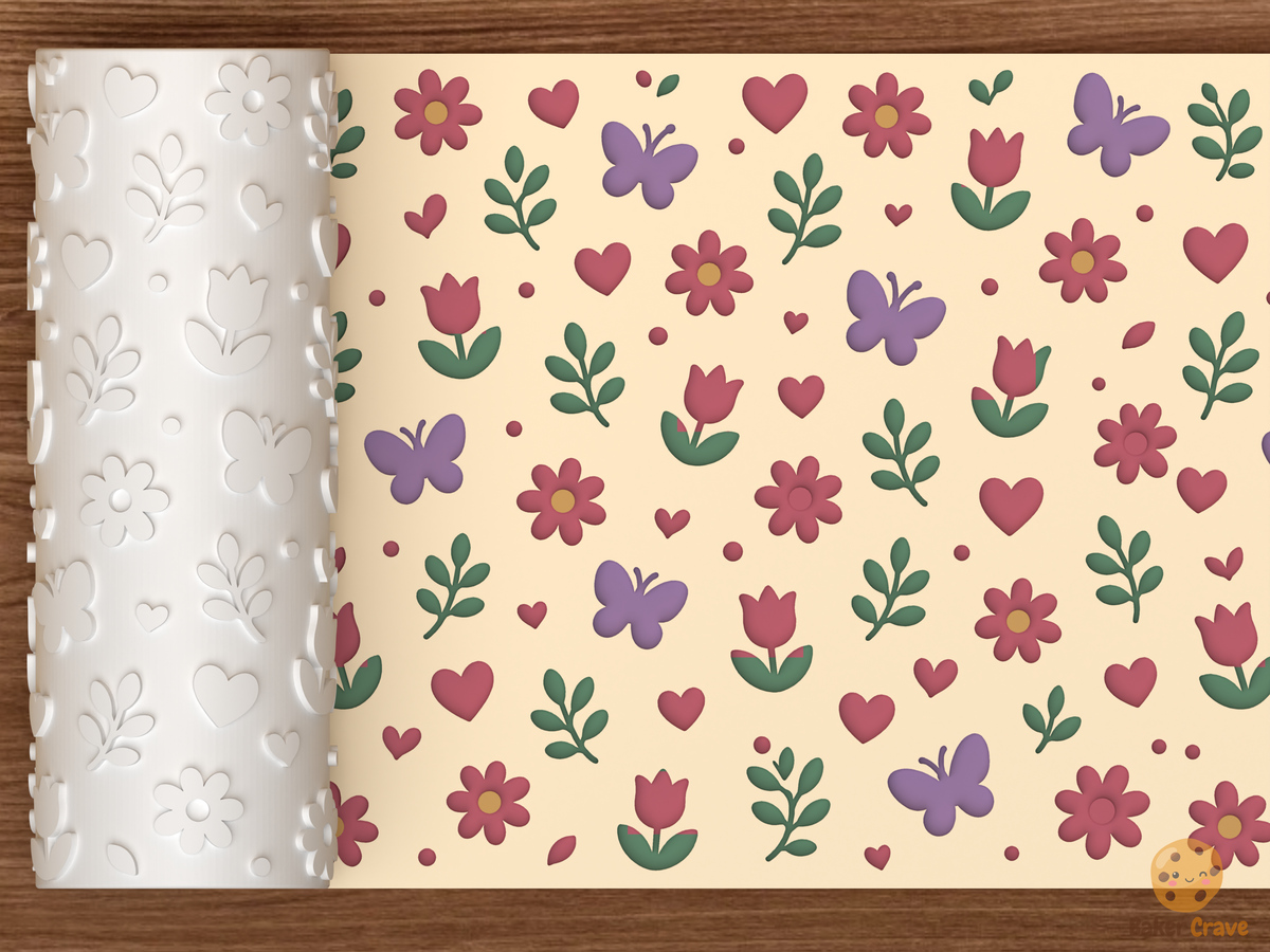 Spring Garden Hearts Textured Roller STL File - 01 main photo deboss colored