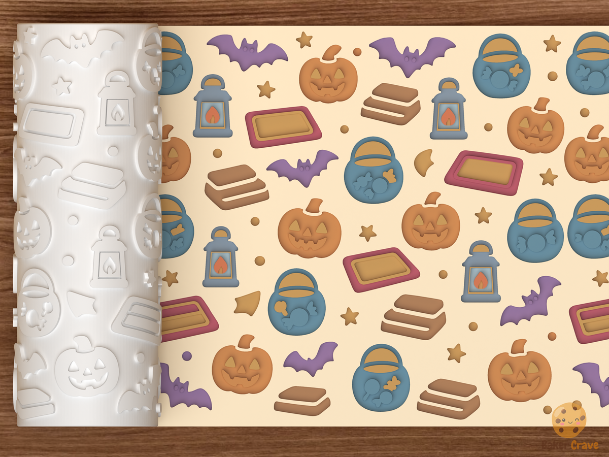 Trick Or Treat Doorstep Textured Roller STL File - 01 main photo deboss colored