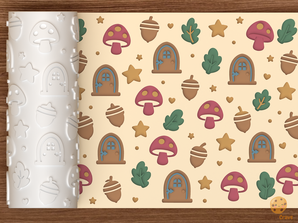 Woodland Fairy Garden Textured Roller STL File - 01 main photo deboss colored