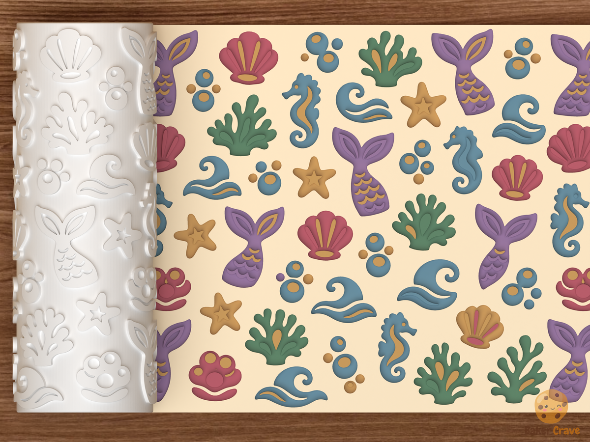 Mermaid Lagoon Textured Roller STL File - 01 main photo deboss colored