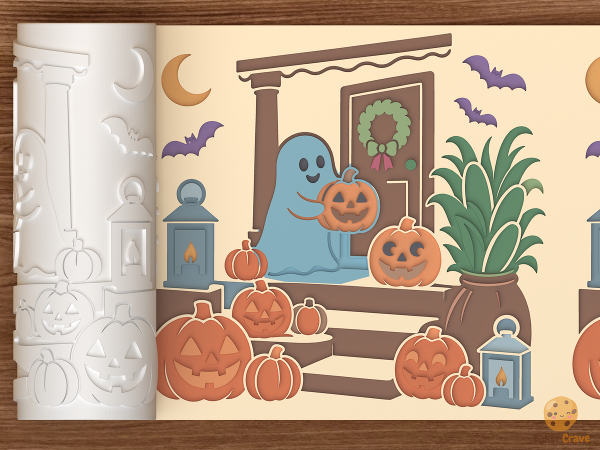 Jack O Lantern Porch Setup Textured Roller STL File - 01 main photo deboss colored