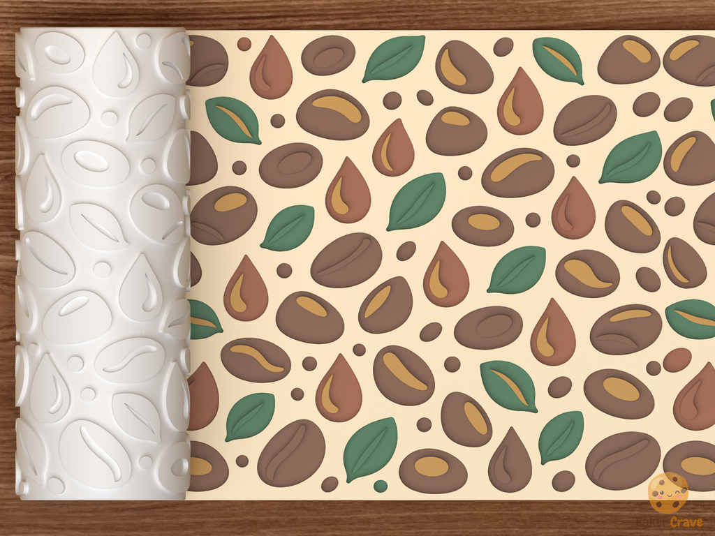 Coffee Bean Botanical Textured Roller STL File - 01 main photo deboss colored