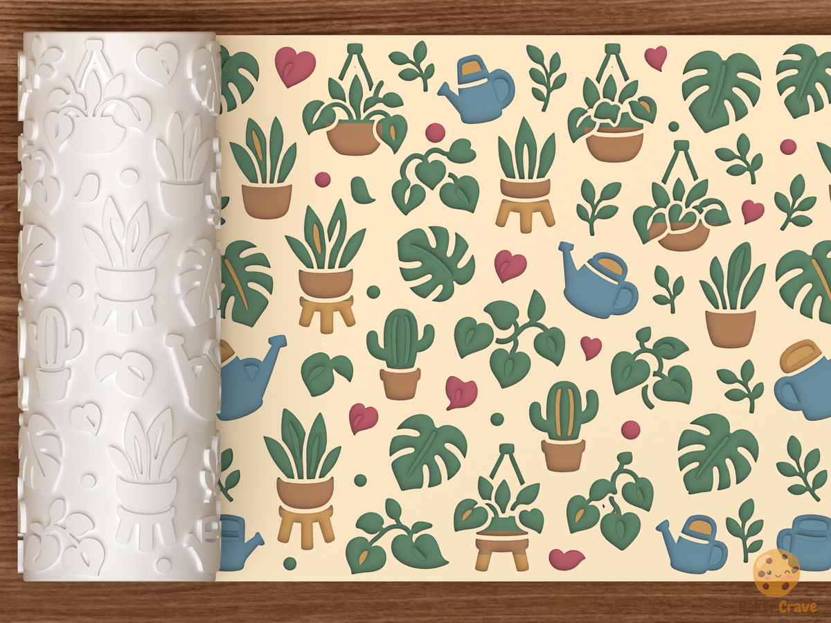 Houseplant Jungle Textured Roller STL File - 01 main photo deboss colored
