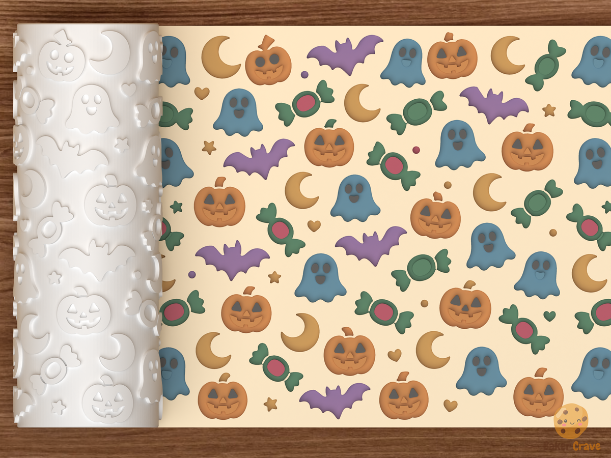 Cute Halloween Textured Roller STL File - 01 main photo deboss colored