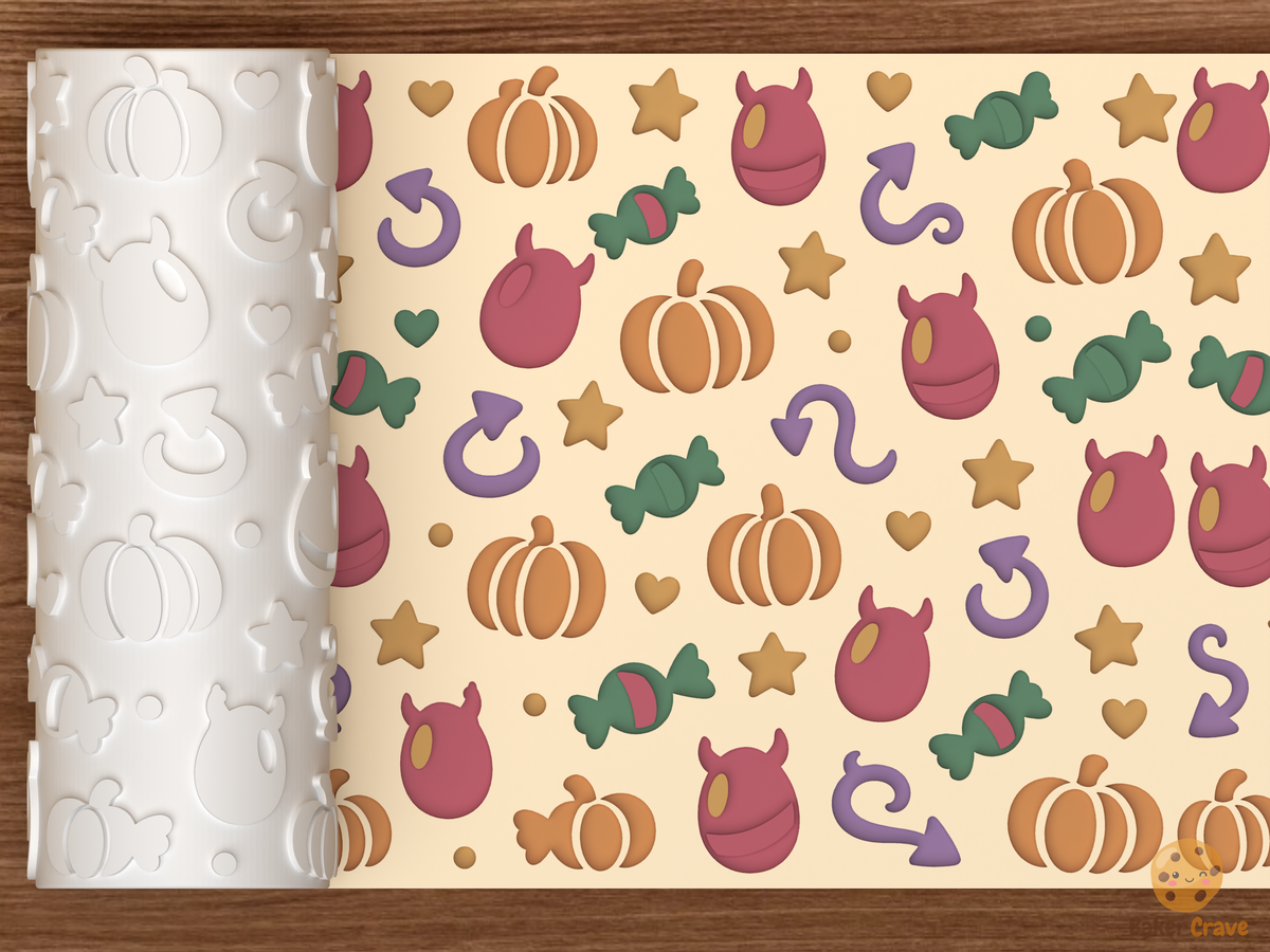 Devilish Egg Halloween Textured Roller STL File - 01 main photo deboss colored