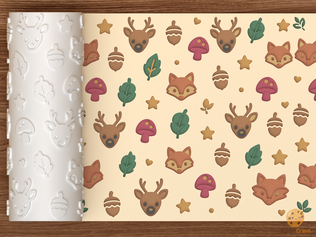 Woodland Forest Animals Textured Roller STL File - 01 main photo deboss colored