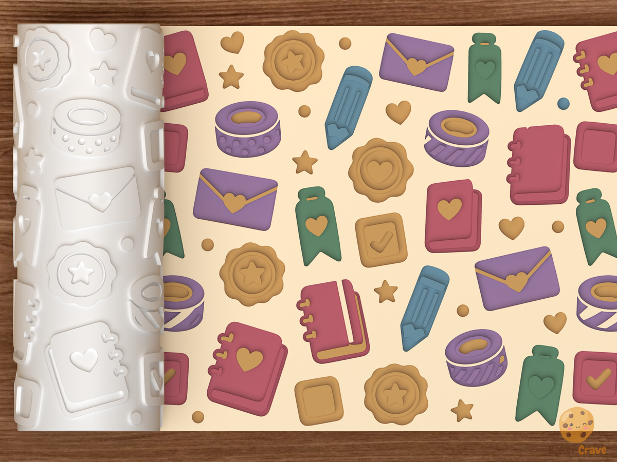 Journaling Stationery Textured Roller STL File - 01 main photo deboss colored