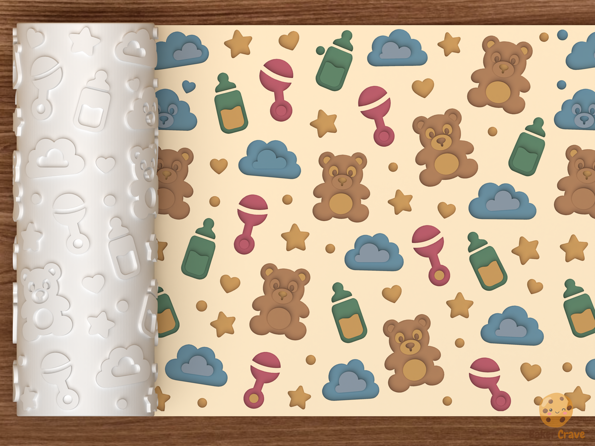 Baby Shower Teddy Bear Textured Roller - 01 main photo deboss colored