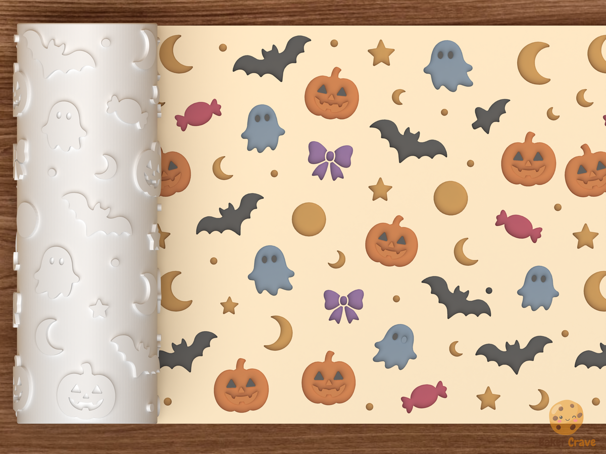 Halloween Spooky Icons Textured Roller - 01 main photo deboss colored