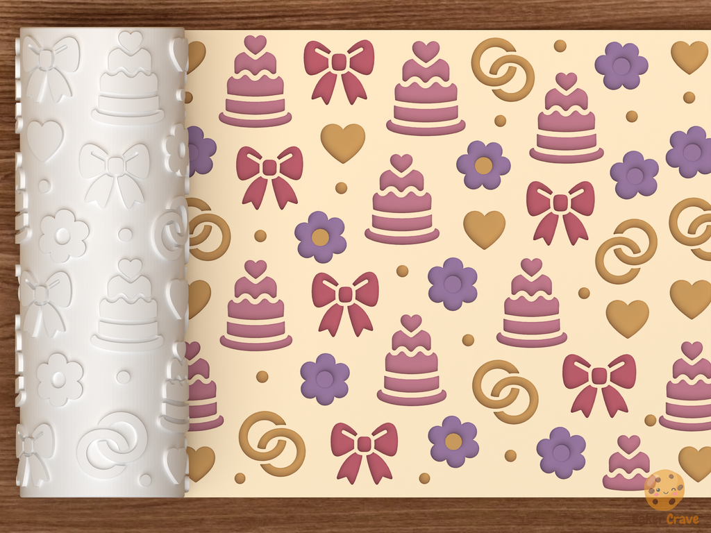 Wedding Cake Romance Textured Roller STL File - 01 main photo deboss colored
