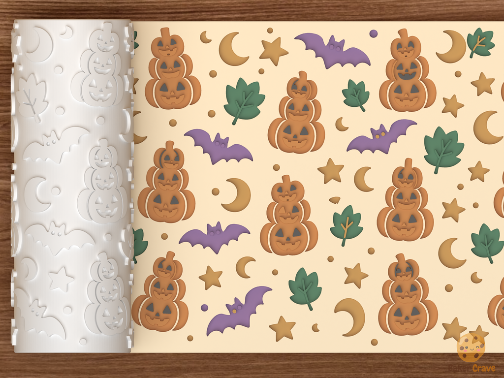 Jack O Lantern Stack Textured Roller STL File - 01 main photo deboss colored