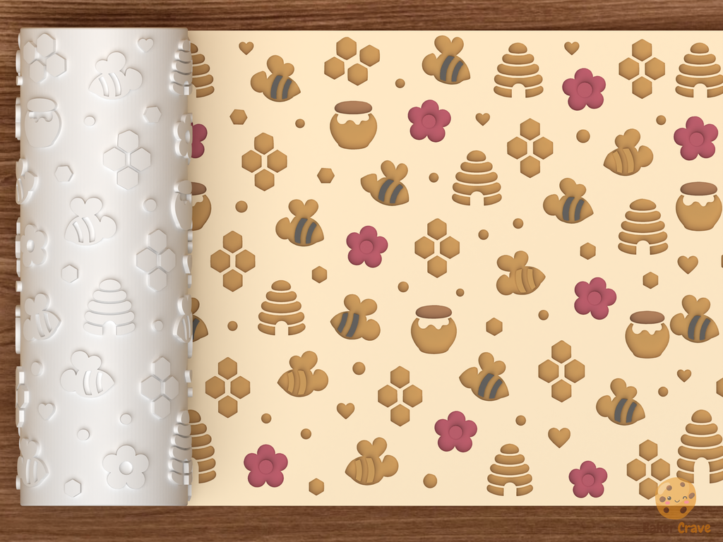 Honey Bee Garden Textured Roller STL File - 01 main photo deboss colored