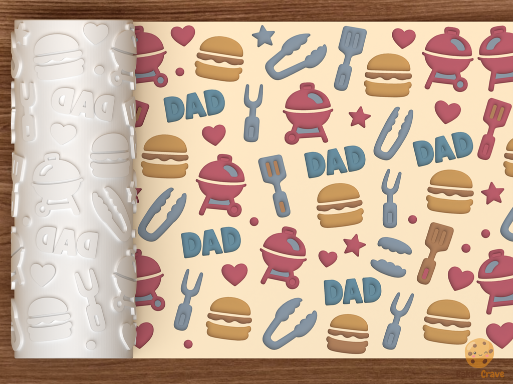 Father's Day BBQ Textured Roller STL File - 01 main photo deboss colored