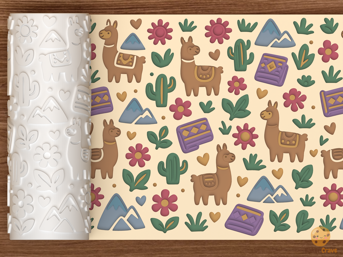 Llama Meadow Textured Roller STL File - 01 main photo deboss colored
