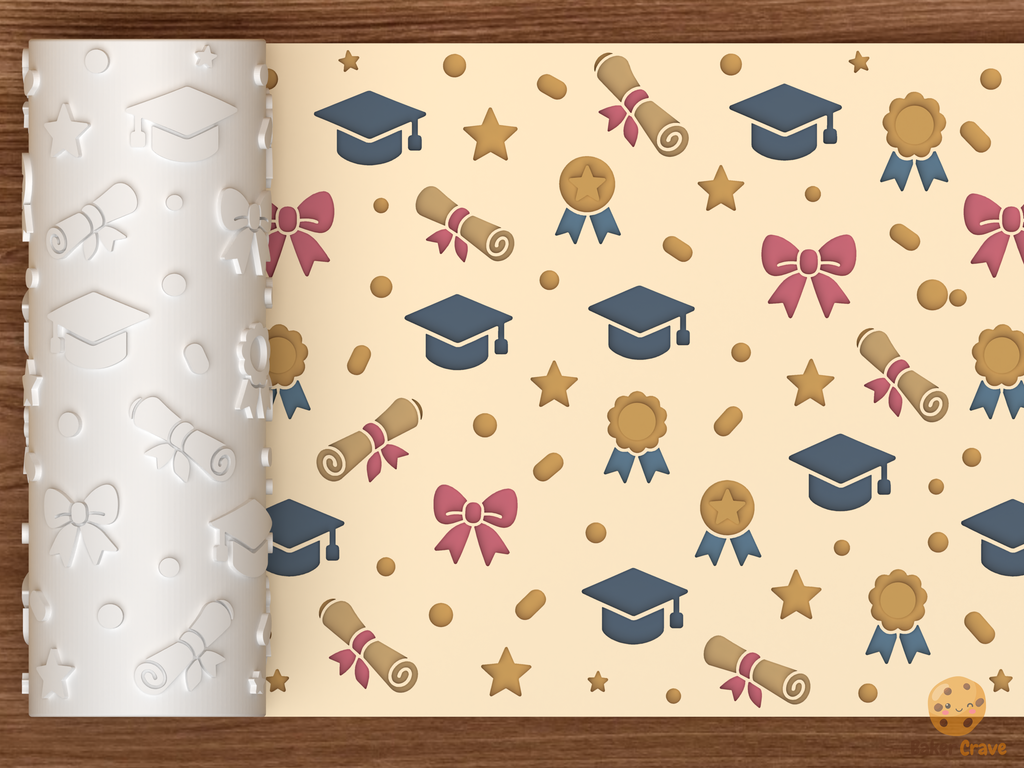Graduation Celebration Textured Roller STL File - 01 main photo deboss colored