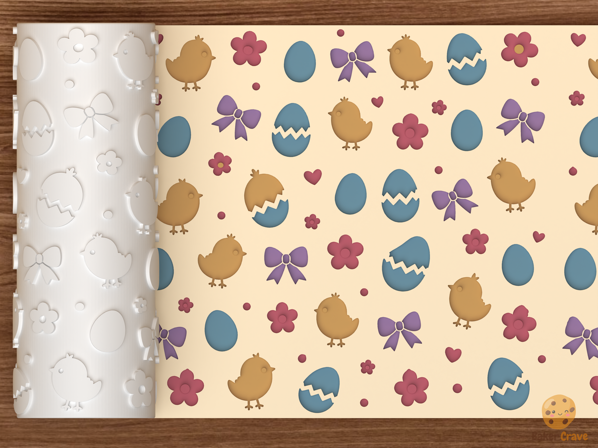 Easter Chick Textured Roller STL File - 01 main photo deboss colored