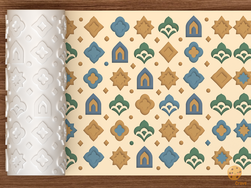 Moroccan Islamic Geometry Textured Roller STL File - 01 main photo deboss colored