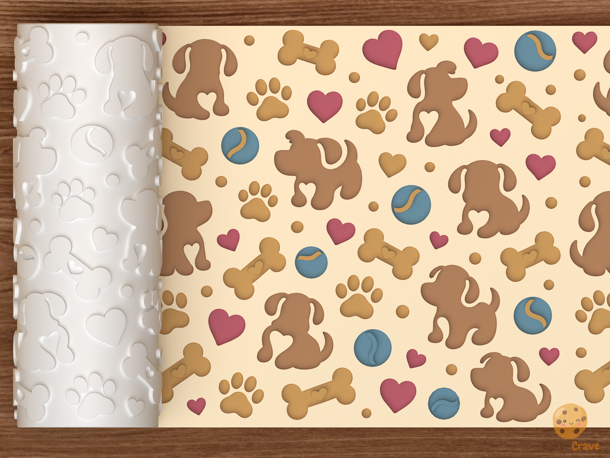 Puppy Love Textured Roller STL File - 01 main photo deboss colored