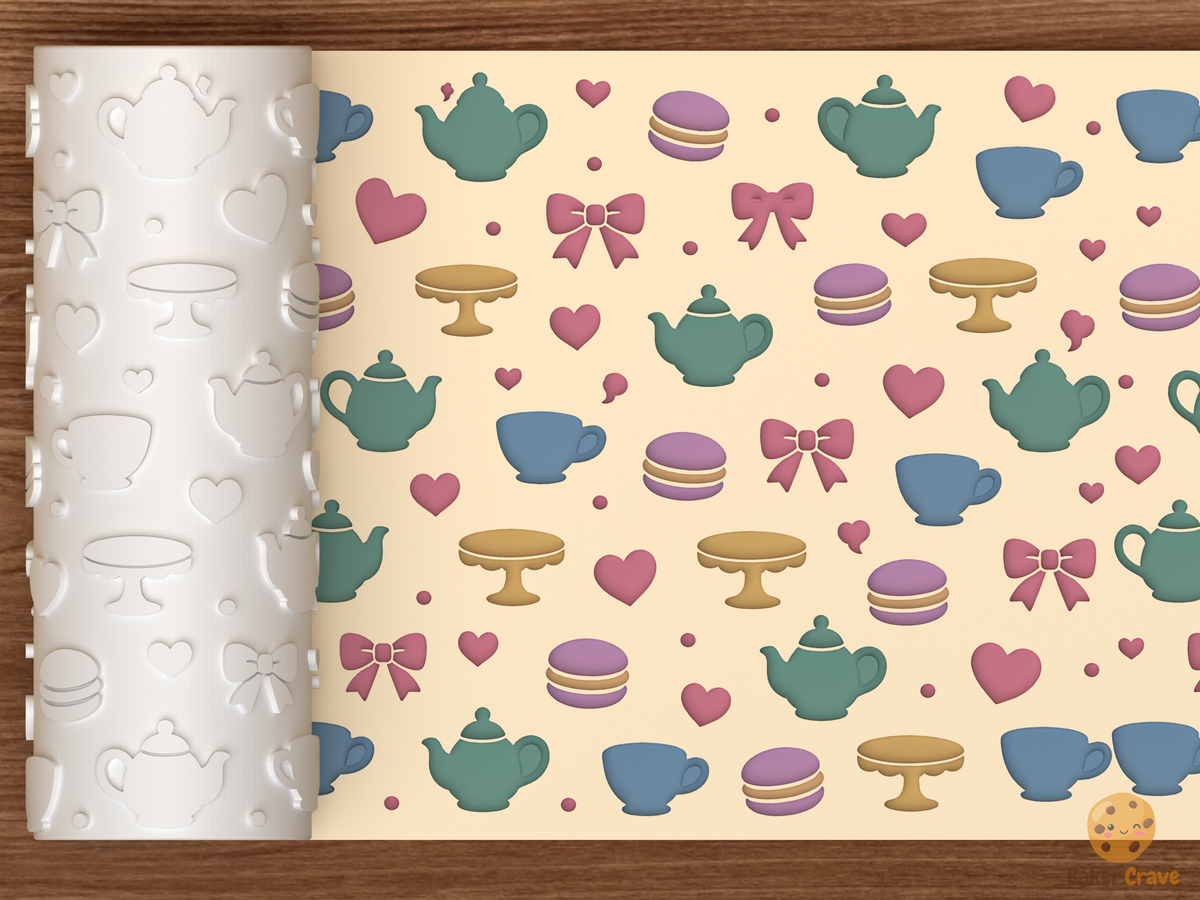 Tea Party Textured Roller STL File - 01 main photo deboss colored