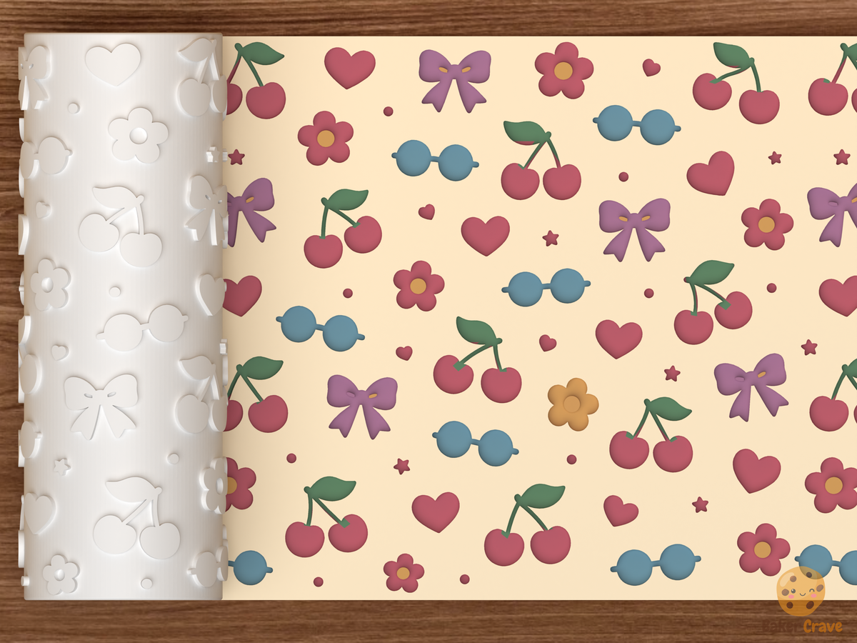 Cute Cherry Bow Textured Roller STL File - 01 main photo deboss colored