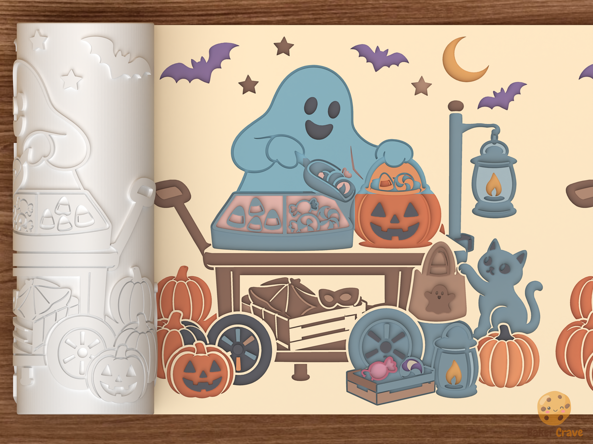 Trick Or Treat Supply Cart Textured Roller STL File - 01 main photo deboss colored
