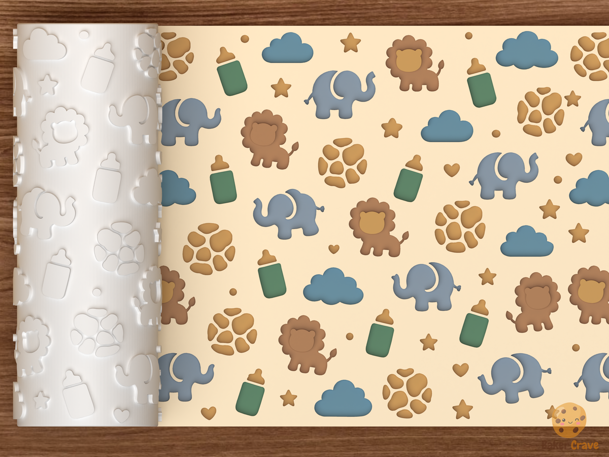 Safari Baby Shower Textured Roller STL File - 01 main photo deboss colored