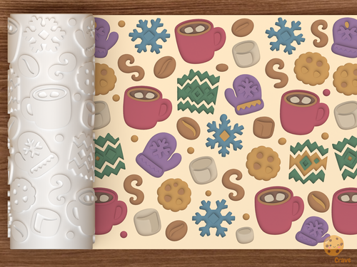 Hot Cocoa Cozy Textured Roller STL File - 01 main photo deboss colored