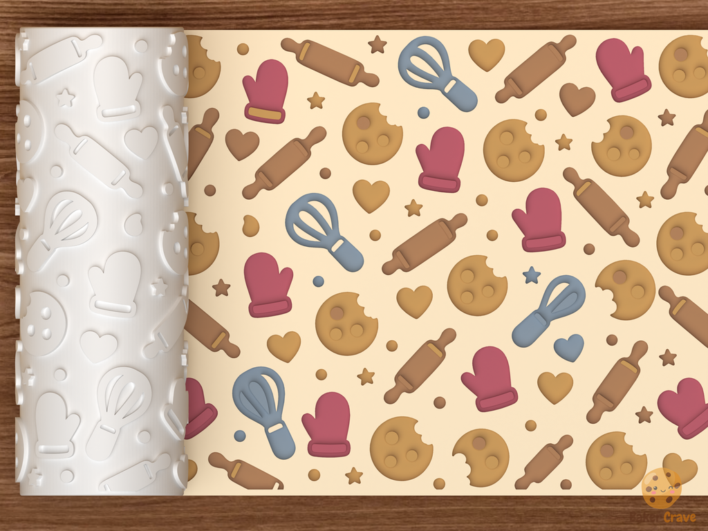 Baking Kitchen Textured Roller STL File - 01 main photo deboss colored
