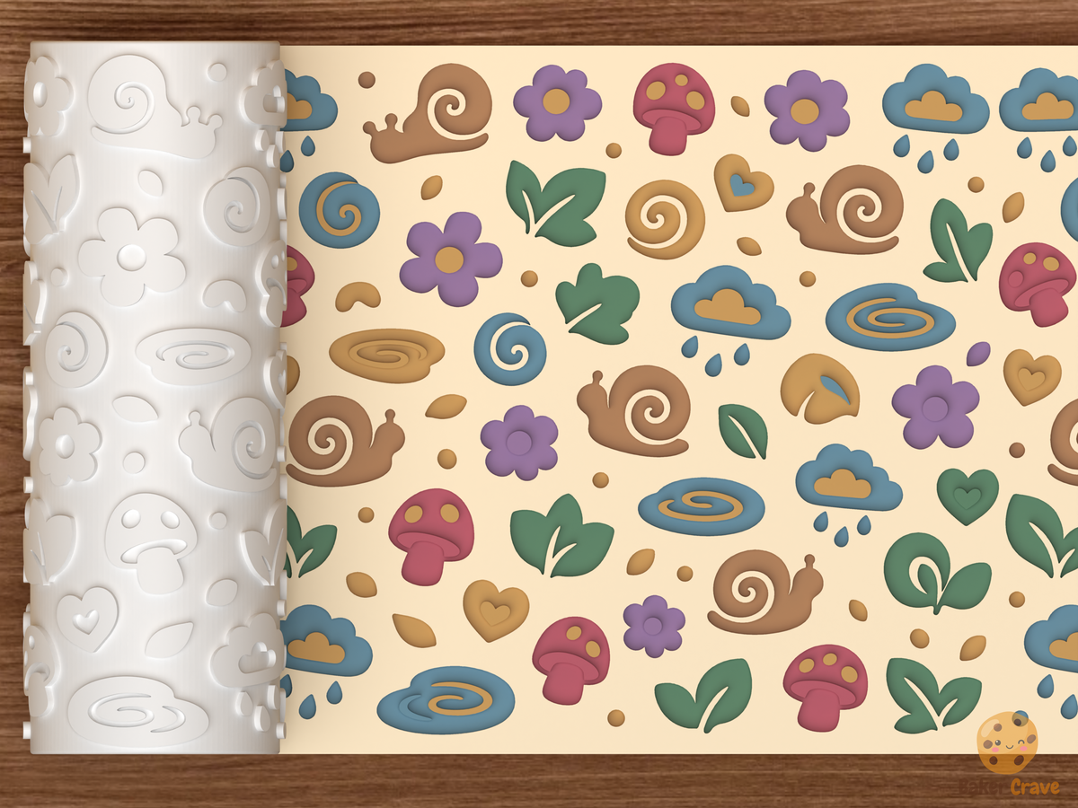 Snail Garden Textured Roller STL File - 01 main photo deboss colored