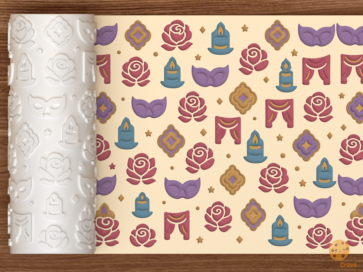 Gothic Masquerade Romance Textured Roller STL File - 01 main photo deboss colored