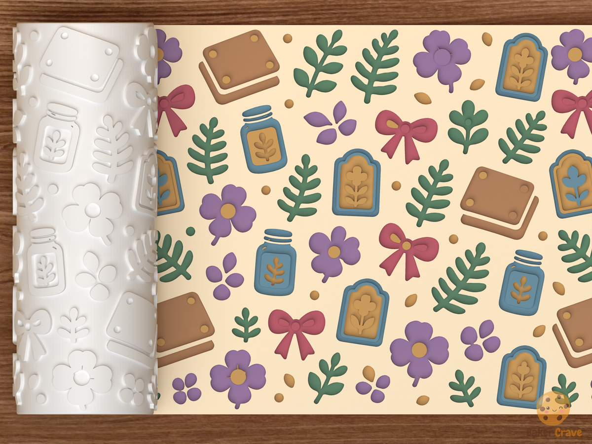 Flower Pressing Textured Roller STL File - 01 main photo deboss colored